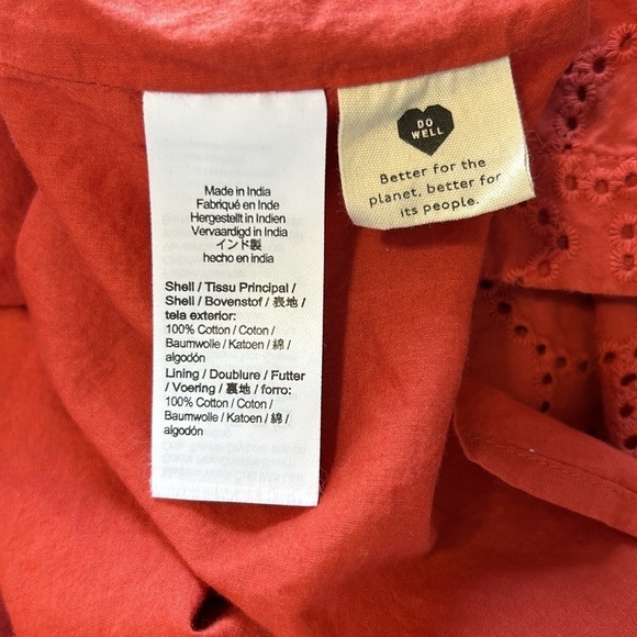 MADEWELL Eyelet Ruffle Sleeve Mini Dress Fresh Chili Orange Cap Sleeve Sz L - Picture 12 of 16